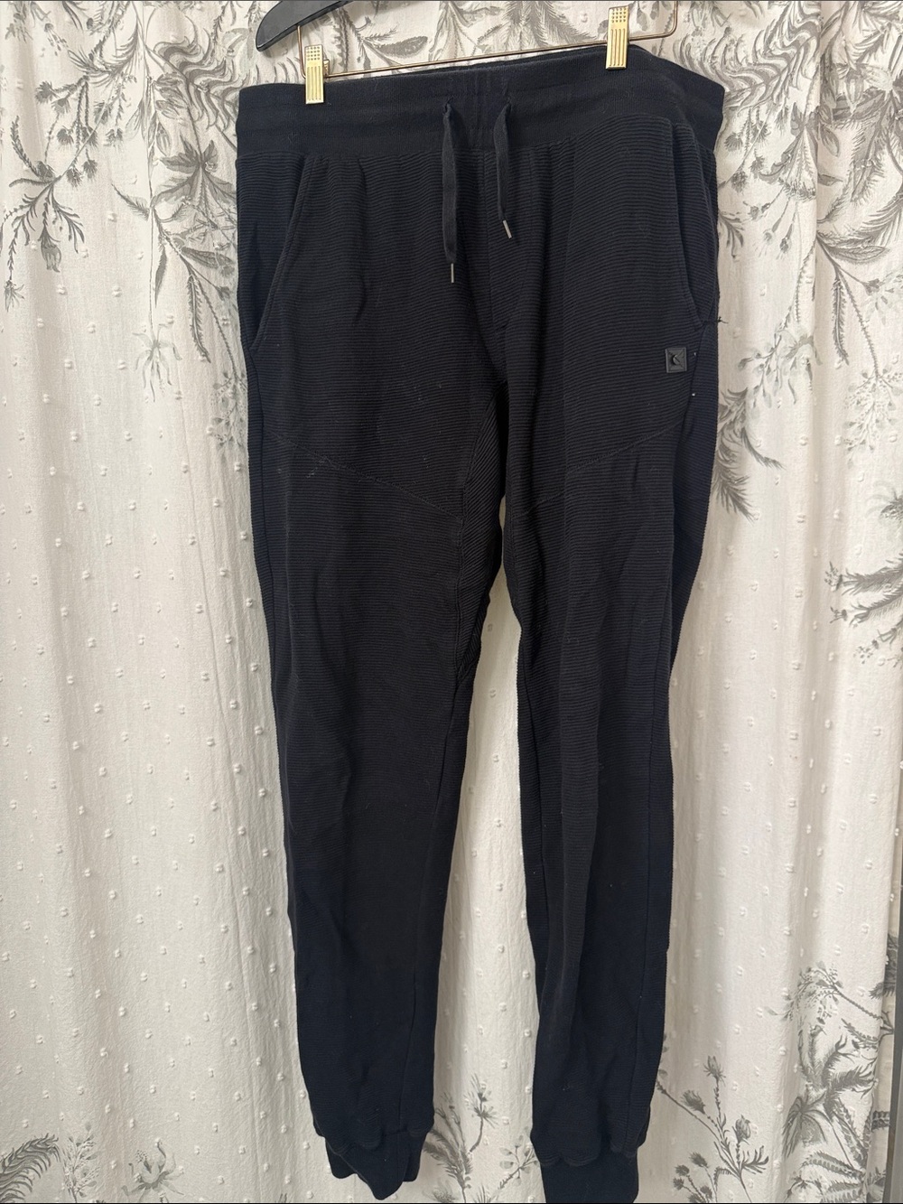Men's Black Knit Jogger Pants with Drawstring and Rib Cuffs